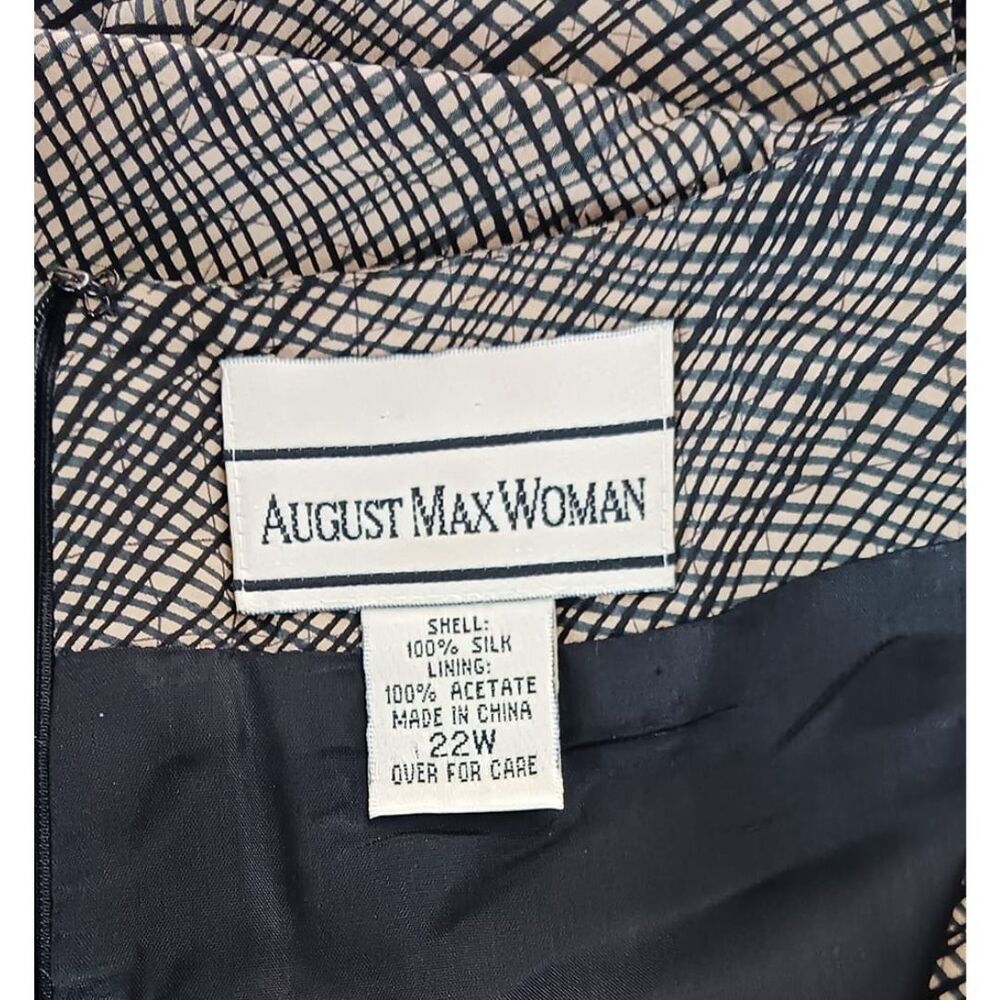 August Max Woman Tan & Black 100% Silk Plus Size Midi Dress Sz 22 - Picture 3 of 6